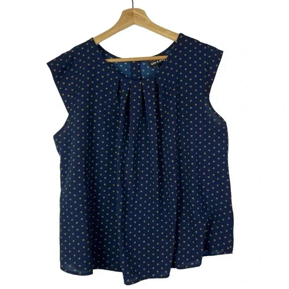 Twine & String Blue & Yellow Polka Dot Sleeveless Blouse L